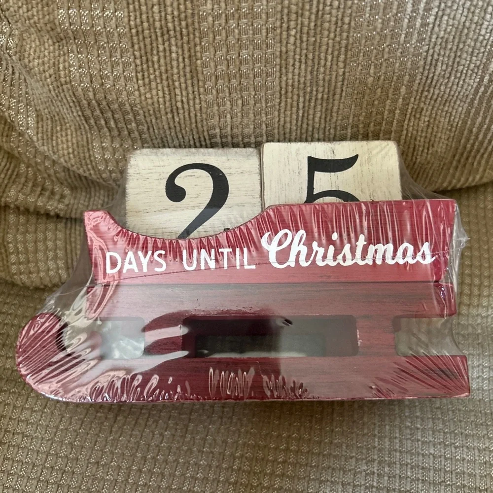 Red Wooden Sleigh Advent Calendar Wood Blocks Countdown Until Christmas NEW